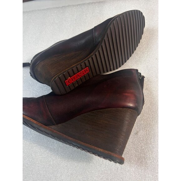 TRASK Tenley Wedge Ankle Bootie Boot Sz 6.5 BURGUNDY Heel Boho Western - Picture 5 of 6